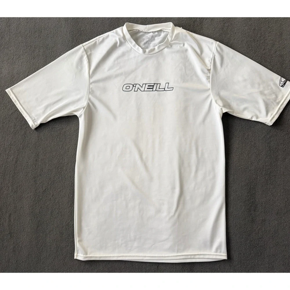 ONeill Mens White Short Sleeve Rash Guard 50+ UV Protection Swim Shirt M - EUC